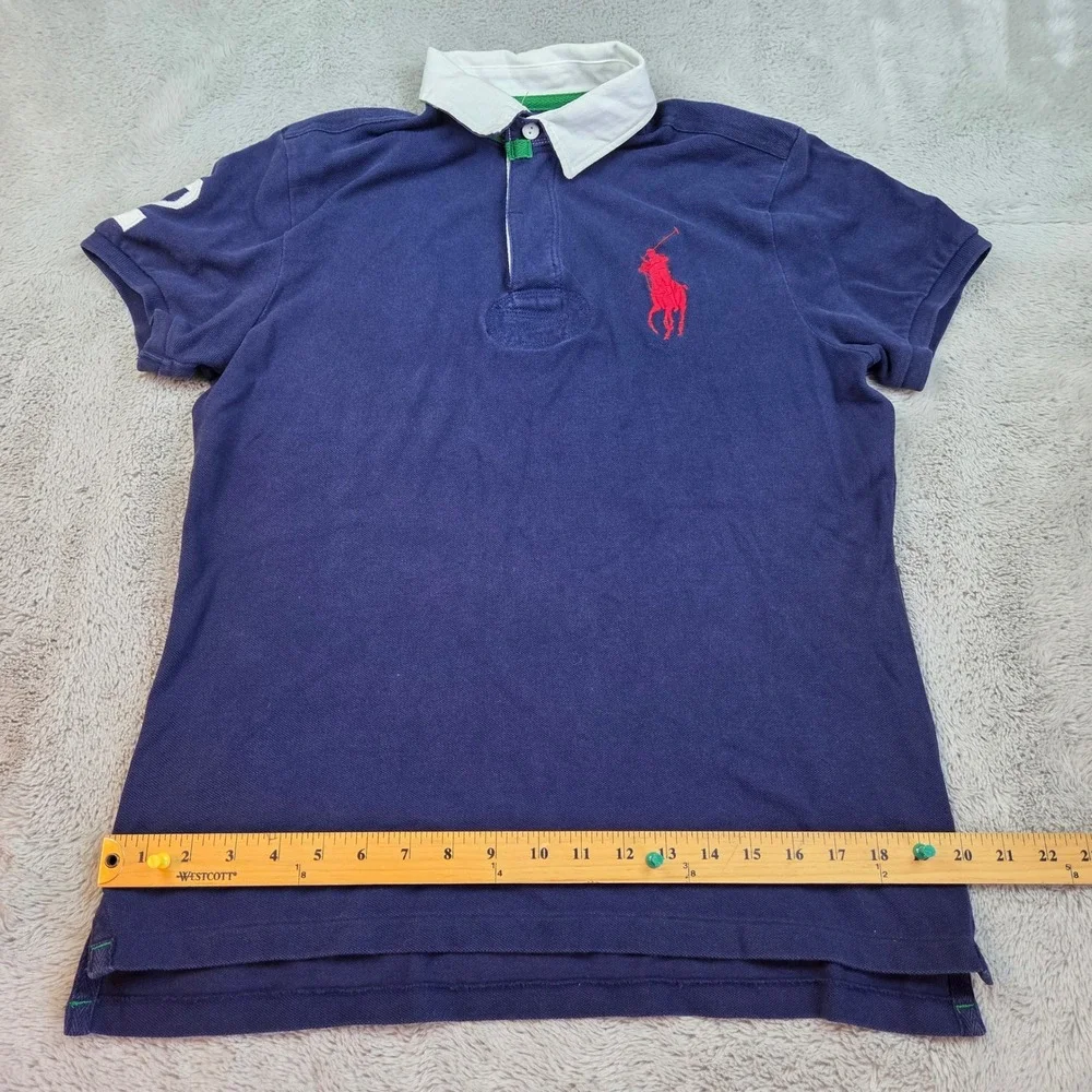 VTG Ralph Lauren Rugby Polo Boys XL Big Pony Short Sleeve Cotton Pique Navy Blue